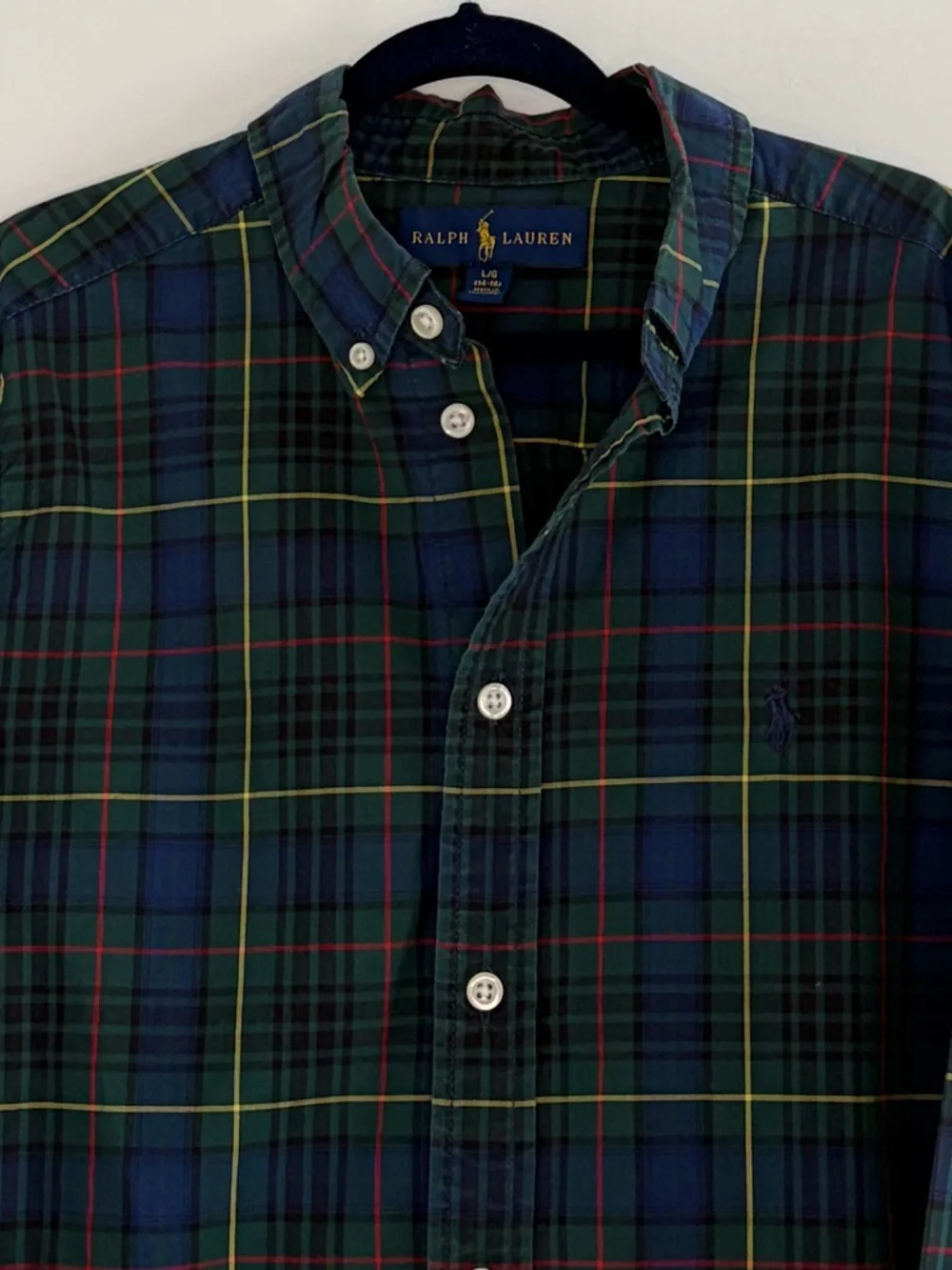 Ralph Lauren Boys L 14-16 Tartan Plaid Cotton Button Down Shirt Preppy Academia
